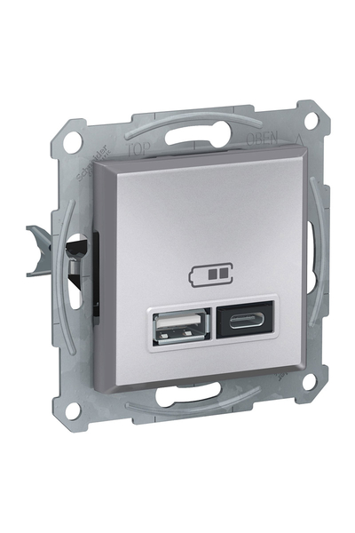 Schneider Electric - Schneider EPH2700361 Asfora 2li 2.4A Alüminyum Çerçeveli USB Prizi Schneider Electric - Schneider EPH2700361 Asfora 2li 2.4A Alüminyum Çerçeveli USB Prizi