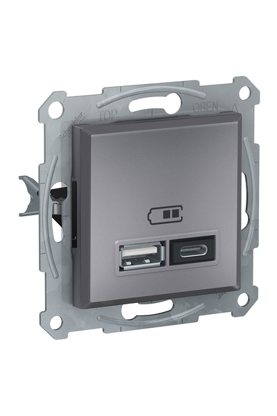 Schneider Electric - Schneider EPH2700362 Asfora 2li 2.4A Çelik Çerçeveli USB Prizi Schneider Electric - Schneider EPH2700362 Asfora 2li 2.4A Çelik Çerçeveli USB Prizi