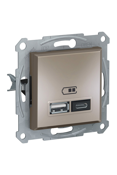 Schneider Electric - Schneider EPH2700369 Asfora 2li 2.4A Bronz Çerçeveli USB Prizi Schneider Electric - Schneider EPH2700369 Asfora 2li 2.4A Bronz Çerçeveli USB Prizi