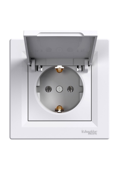 Schneider Electric - Schneider EPH3100121 16A Asfora Beyaz Kapaklı Topraklı Çerçeveli Priz