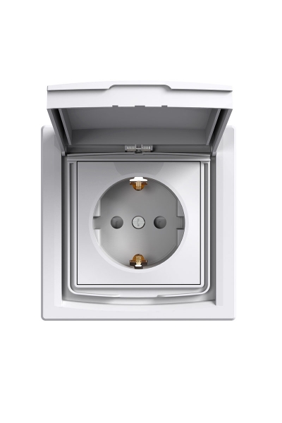 Schneider EPH3100321 IP44 Asfora Beyaz Çocuk Korumalı Kapaklı Topraklı Priz