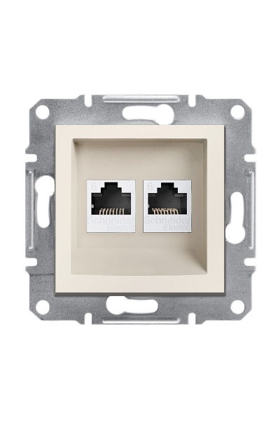 Schneider Electric - Schneider EPH4870123 Asfora 2li RJ45 CAT6 UTP Krem Çerçevesiz Telefon Data Prizi