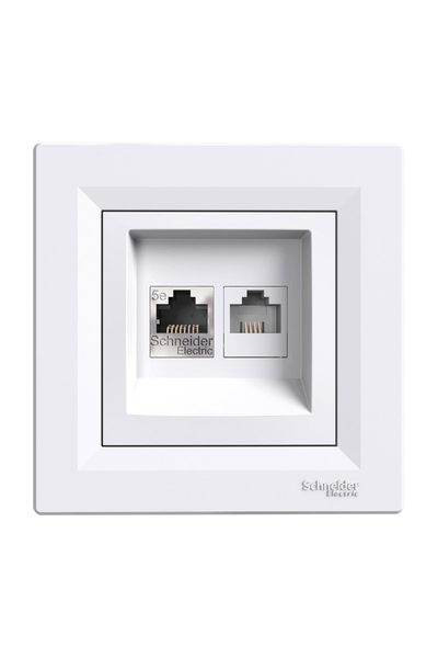 Schneider Electric - Schneider EPH4900121 Asfora Beyaz Çerçeveli RJ45 CAT5E UTP+RJ12 Priz