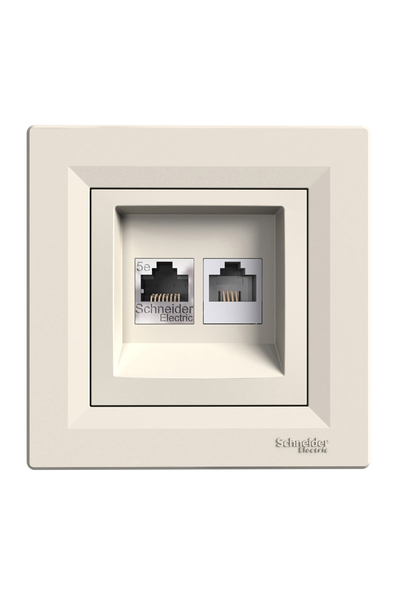 Schneider Electric - Schneider EPH4900123 Asfora Krem Çerçeveli RJ45 CAT5E UTP+RJ12 Priz