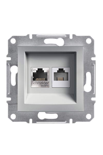 Schneider Electric - Schneider EPH4900161 Asfora Alüminyum Çerçevesiz RJ45 CAT5E UTP+RJ12 Priz