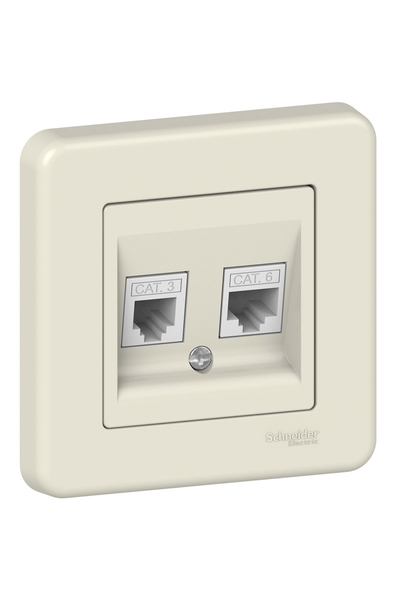 Schneider Electric - Schneider LNA4900123 Leona RJ45+RJ11 Krem Çerçeveli Data Prizi
