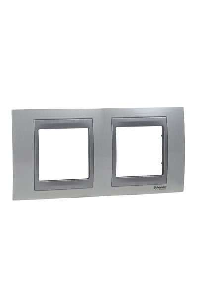 Schneider MGU66.004.092 Unica Top İnci Beyazı-Alüminyum 2li Yatay Anahtar Priz Çerçevesi
