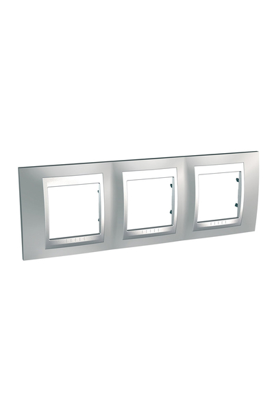 Schneider MGU66.006.038 Unica Top Krom Satine-Alüminyum 3lü Yatay Anahtar Priz Çerçevesi