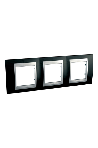 Schneider MGU66.006.093 Unica Top Rodyum Siyahı-Alüminyum 3lü Yatay Anahtar Priz Çerçevesi