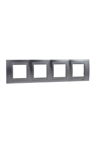 Schneider MGU66.008.038 Unica Top Krom Satine-Alüminyum 4lü Yatay Anahtar Priz Çerçevesi