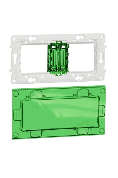 Schneider NU7004PC Yeni Unica 2li 4 Modüllü Kapaklı Plastik Montaj Plakası