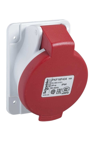 Schneider PKF16F434 Pratika 380-415V AC 3P+E 4x16A IP44 Vida Bağlantı Eğik Makine Prizi