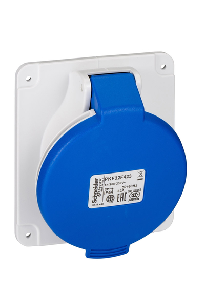 Schneider PKF32F423 Pratika 200-250V AC 3x32A 2P+E Monofaze IP44 Vida Bağlantılı Eğik Makine Prizi