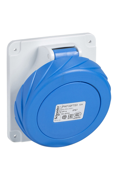 Schneider Electric - Schneider PKF32F723 Pratika 200-250V AC 3x32A 2P+E Monofaze IP67 Vida Bağlantılı Eğik Makine Prizi