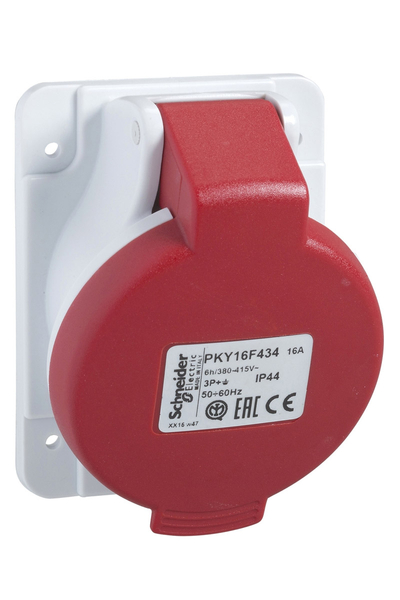 Schneider PKY16F434 Pratika 380-415V AC 4x16A 3P+E Trifaze IP44 Hızlı Bağlantı Eğik Makine Prizi