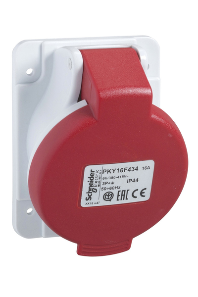 Schneider PKY32F434 Pratika 380-415V AC 4x32A 3P+E Trifaze IP44 Hızlı Bağlantı Eğik Makine Prizi