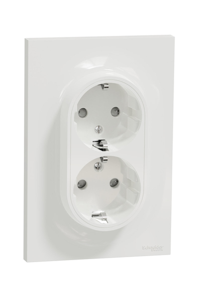 Schneider S521087 Odace Styl Çerçeveli Beyaz Vida Bağlantılı Çocuk Korumalı 2li Topraklı Priz - Thumbnail