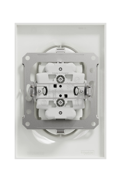Schneider S521087 Odace Styl Çerçeveli Beyaz Vida Bağlantılı Çocuk Korumalı 2li Topraklı Priz - Thumbnail