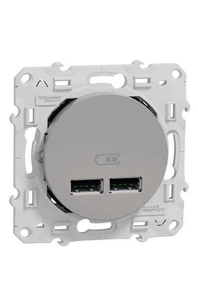 Schneider Electric - Schneider S530407 Odace 2.1A Alüminyum 2li USB Priz Schneider Electric - Schneider S530407 Odace 2.1A Alüminyum 2li USB Priz