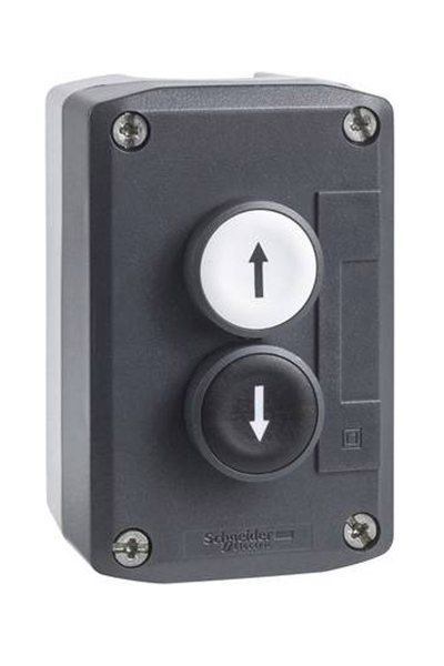 Schneider Electric - Schneider XALD222E Harmony 22mm Sıva Altı Beyaz Yukarı Ok -Siyah Aşağı Ok İşaretli Butonlu Plastik Koyu Gri Kontrol İstasyonu