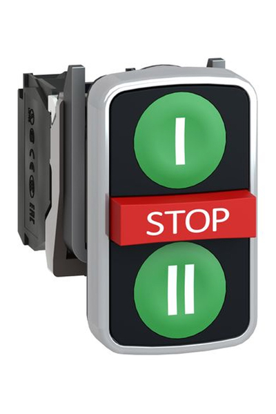 Schneider Electric - Schneider XB4BA731327 1NA+1NK+1NA 22mm Sıva Altı Kırmızı Stop/Yeşil I-II İşaretli 3 Başlıklı Buton