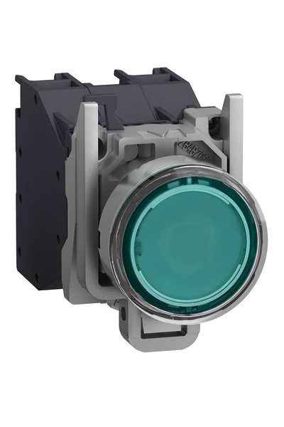 Schneider XB4BP383BM5GEX Harmony XB4 24-254VAC/DC Sıva Altı Yay Dönüşlü Metal Yeşil Komple Aydınlatmalı Basmalı Buton
