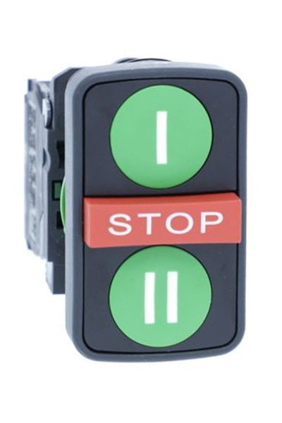 Schneider Electric - Schneider XB5AA731327 1NA+1NK+1NA 22mm Sıva Altı Kırmızı Stop/Yeşil I-II İşaretli 3 Başlıklı Buton