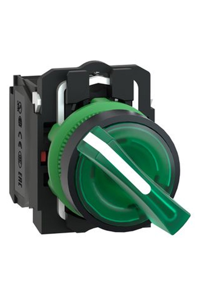 Schneider XB5AK123G5 Yeşil 22mm 120V 1NA+1NK 2 Konumlu Işıklı Mantar Buton - Thumbnail