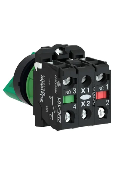 Schneider XB5AK123G5 Yeşil 22mm 120V 1NA+1NK 2 Konumlu Işıklı Mantar Buton - Thumbnail
