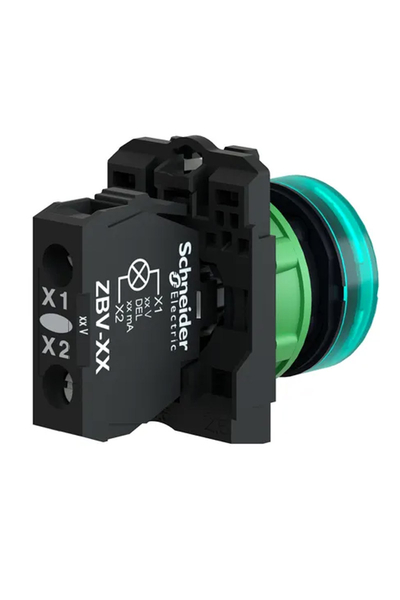 Schneider XB5AVB3 24V 22mm Entegre Ledli Yeşil Düz Lensli Pilot Işığı - Thumbnail