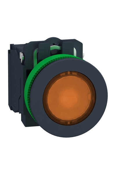 Schneider XB5FW35M5 230VAC 1NA+1NK Turuncu Gömülü Işıklı Yaylı Ledli Kumanda Butonu
