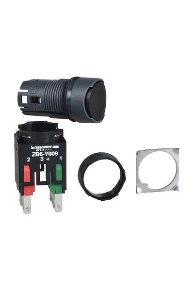 Schneider XB6AA25B 16mm 1NA+1NK Yaylı Dönüşlü İşaretsiz Siyah Sıva Altı Eksiksiz Buton