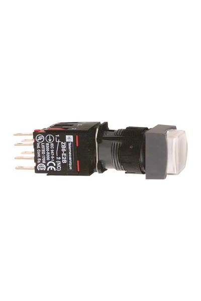 Schneider XB6CE1B5B 16mm 12-24V 1NA+1NK Yaylı Dönüşlü Çıkık Beyaz Kare Işıklı Buton