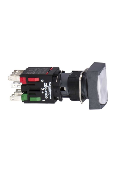 Schneider XB6DW1B5B 16mm 12-24V 1NA+1NK Yaylı Dönüşlü Dikdörtgen Sıva Altı Beyaz Işıklı Buton Başlığı