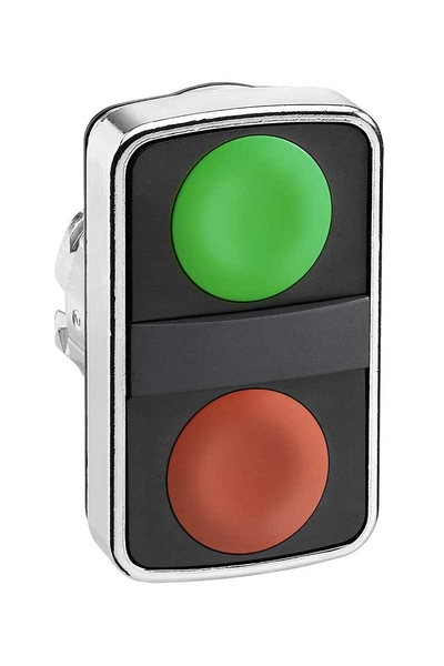 Schneider ZB4BA7340 Harmony Xb4 22mm Metal Sıva Altı Yeşil-Kırmızı Çift Buton Başlığı