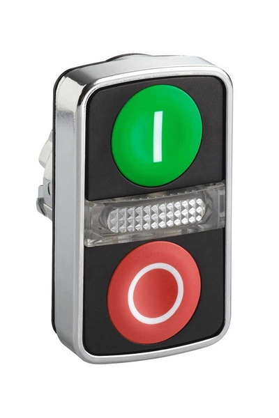 Schneider ZB4BW7A3741 22mm Sıva Altı Kırmızı O/Yeşil I İşaretli Pilot Işıklı Çift Başlıklı Buton Başlığı