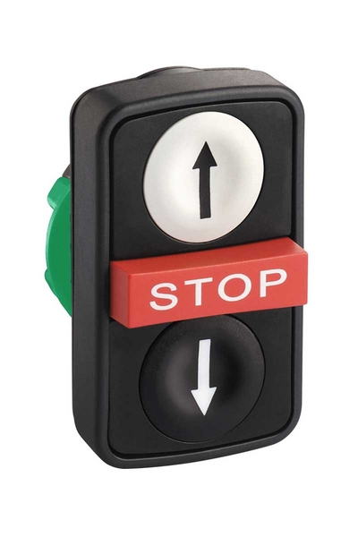 Schneider ZB5AA71124 Harmony Xb5 22mm Plastik Sıva Altı Beyaz Yukarı Ok-Siyah Aşağı Ok-Çıkık Kırmızı Stop İşaretli Buton Başlığı