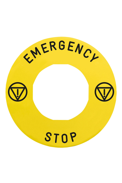 Schneider ZBY9330T Acil Stoplu Buton için 60mm Sarı Emergency Stop İşaretli Etiket - Thumbnail