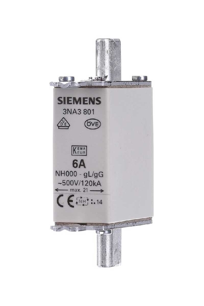 Siemens - Siemens 3NA3801 6A Boy 000 21mm Bıçaklı Sigorta Buşonu