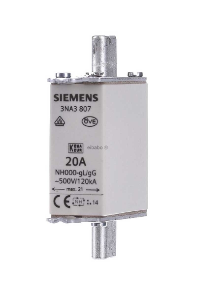 Siemens - Siemens 3NA3807 20A Boy 000 21mm Bıçaklı Sigorta Buşonu