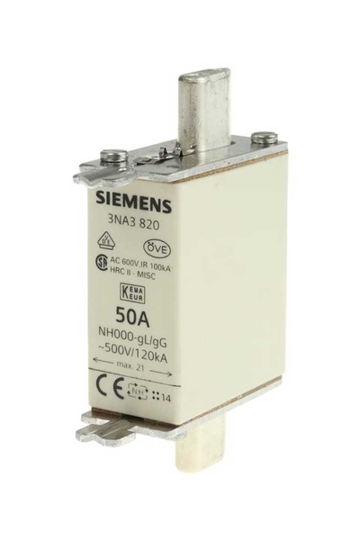 Siemens - Siemens 3NA3820 NH Bıçaklı Boy000 50A Sigorta Buşonu