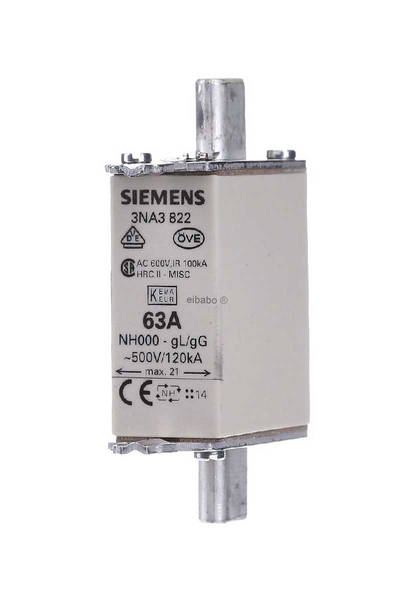 Siemens - Siemens 3NA3822 NH Bıçaklı Boy000 63A Sigorta Buşonu