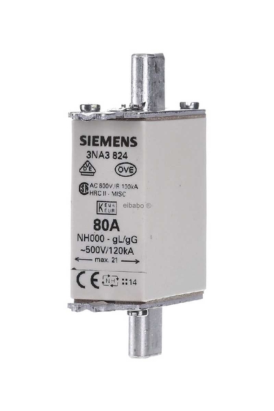 Siemens 3NA3824 NH Bıçaklı Boy000 80A Sigorta Buşonu