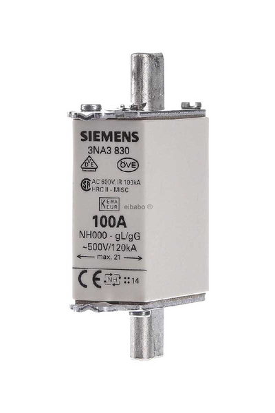 Siemens - Siemens 3NA3830 NH Bıçaklı Boy000 100A Sigorta Buşonu