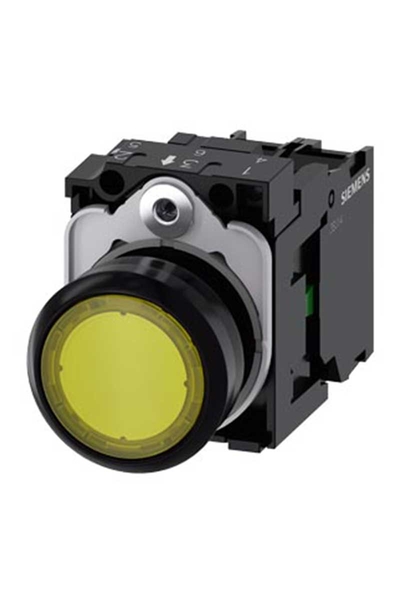 Siemens - Siemens 3SU1102-0AB30-1BA0 24 AC/DC 1NO Komple Işıklı Plastik Sarı Ledli Buton