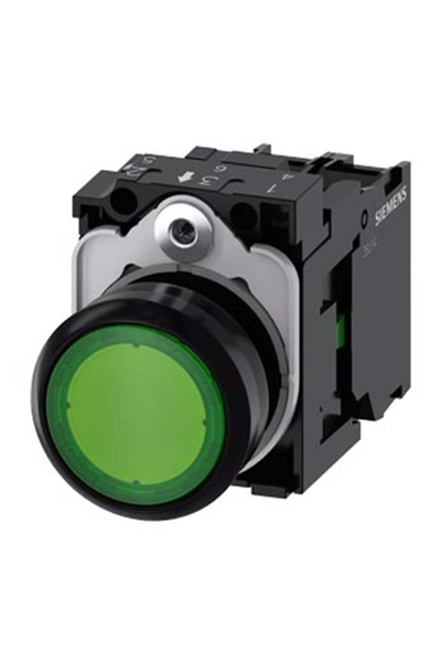 Siemens - Siemens 3SU1102-0AB40-1BA0 24 1NO Işıklı Yay Dönüşlü Plastik Yeşil Ledli Buton