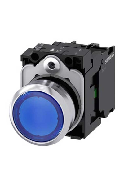 Siemens - Siemens 3SU1152-0AB50-1BA0 24 1NO Işıklı Yay Dönüşlü Metal Mavi Ledli Buton