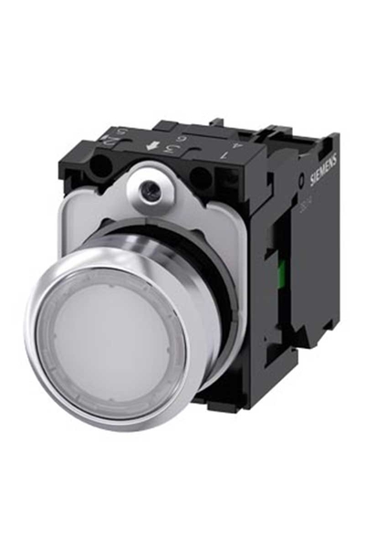 Siemens - Siemens 3SU1152-0AB60-1BA0 24 AC/DC 1NO Komple Işıklı Metal Beyaz Ledli Buton