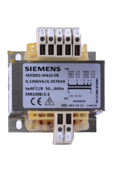 Siemens 4AX3002-3HA10-0B 230-400V/24V 50-60hz 100vA Emniyet İzolasyon Trafosu Siemens 4AX3002-3HA10-0B 230-400V/24V 50-60hz 100vA Emniyet İzolasyon Trafosu