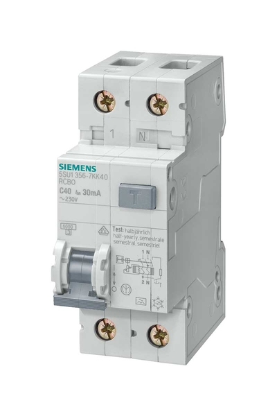Siemens - Siemens 5SU1353-1KK06 C 6A 4.5kA 240v 30mA Kaçak Akım Koruma Rölelı N Otomat
